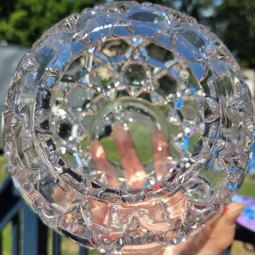 Vintage Heavy Geometric Glass Ball Vase Rose Bowl Hexagon Design 6